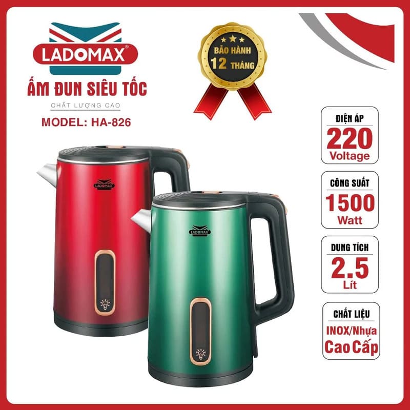 Ấm siêu tốc Ladomax 2.5 Lít HA-826 cao cấp