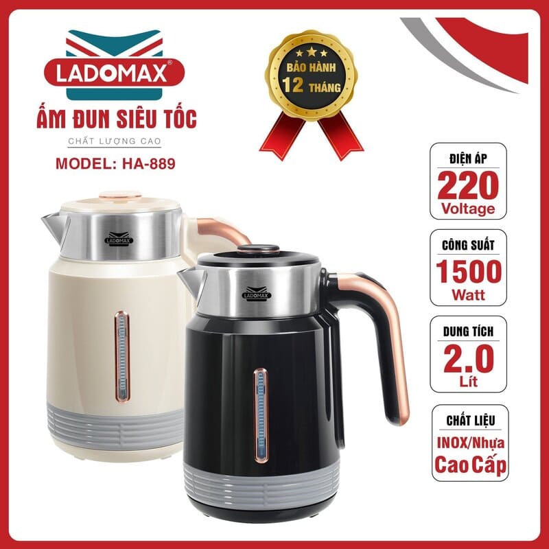 Ấm siêu tốc Ladomax 2 Lít HA-889 cao cấp