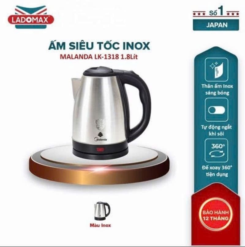 Ấm siêu tốc inxox Malanda Thái lan 1.8 Lít LK-1318