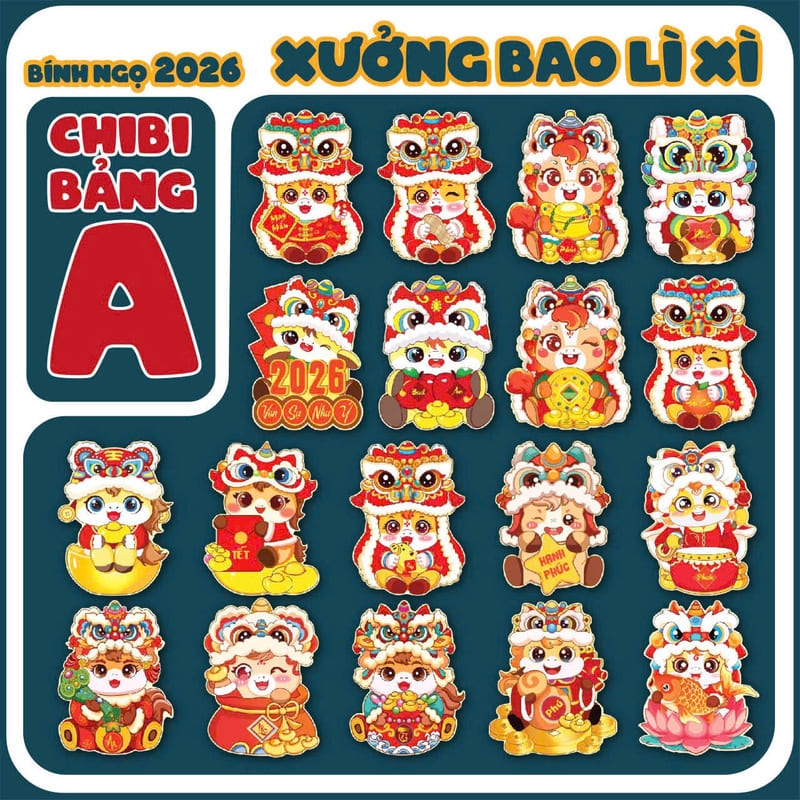 Set 10 bao lì xì Chibi Tết Bính Ngọ 2026