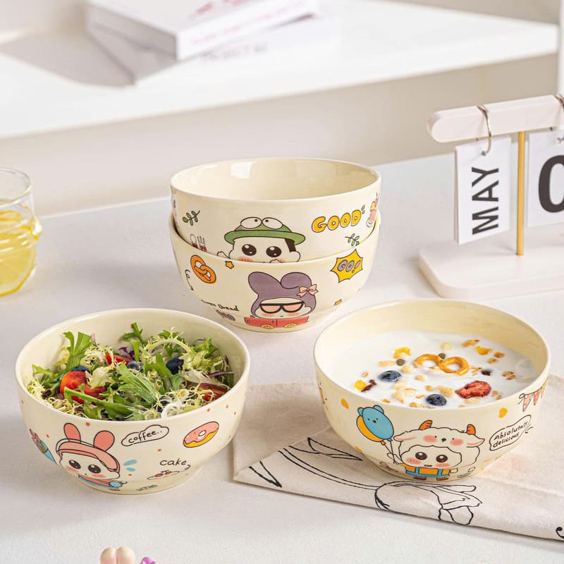 Set 4 bát sứ ăn cơm siêu cute hình hoạt hình size 4.5inch