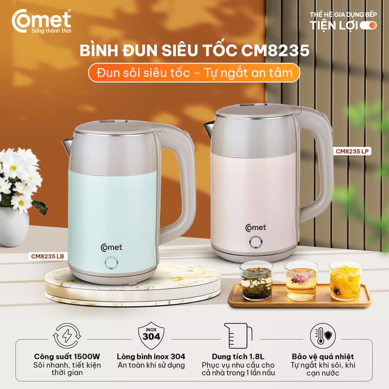 Bình đun nước siêu tốc tự động Comet CM8235