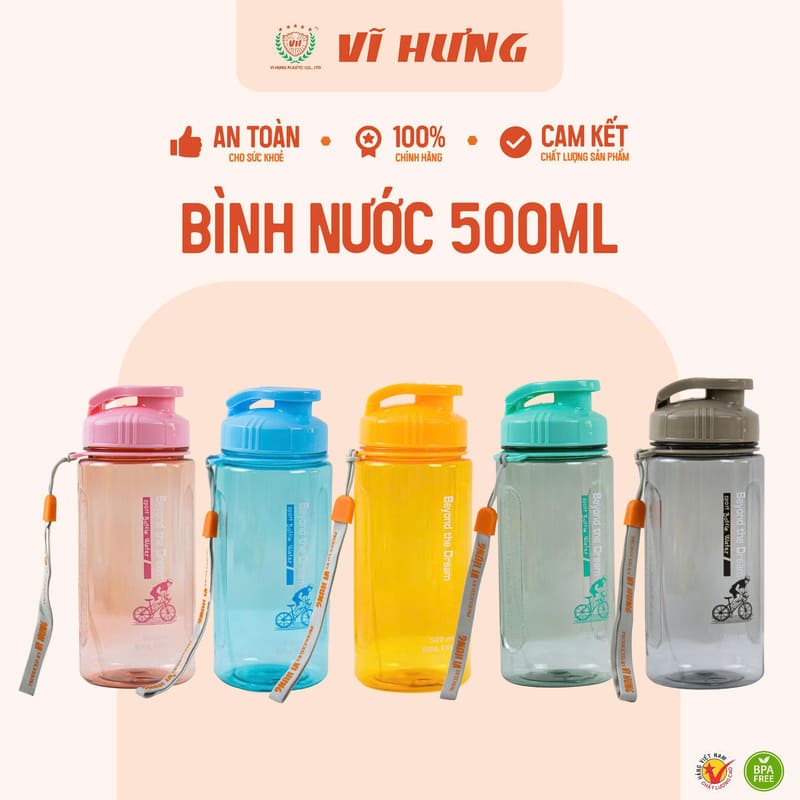 Bình đựng nước học sinh có dây đeo 500ml VH