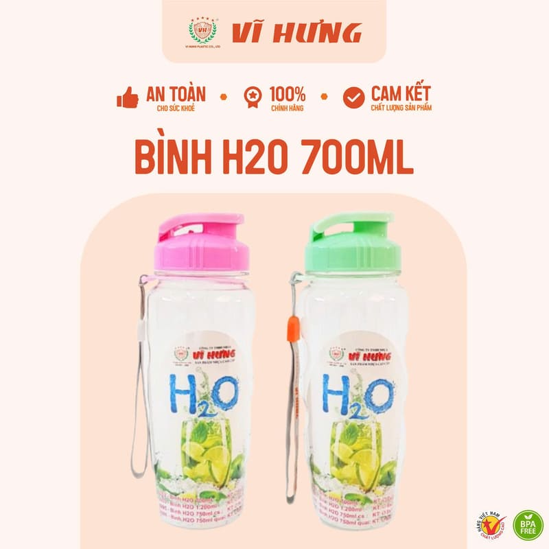 Bình đựng nước học sinh H2O 700ml VH