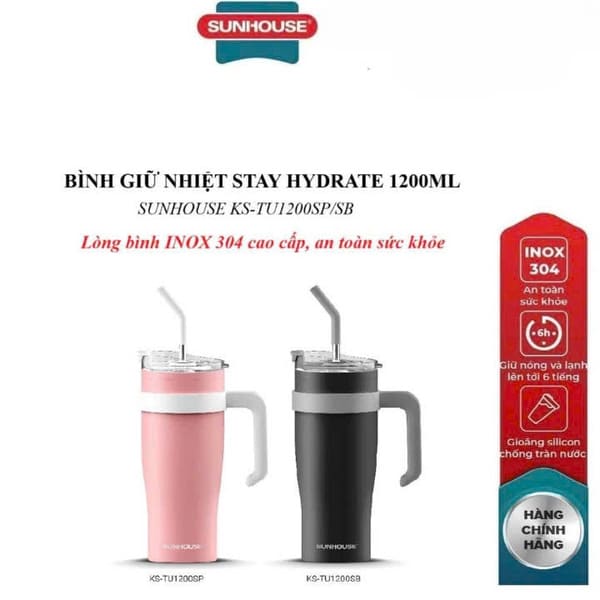 Bình cốc giữ nhiệt Stay Hydrate 1200ml Sunhouse KS TU1200SP
