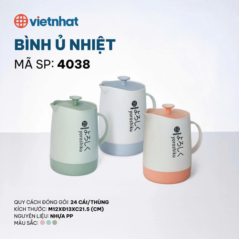 Bình nước ủ nhiệt 1.3L tiện lợi Việt Nhật 4038