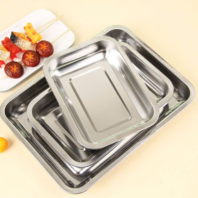 Bộ 4 khay inox chữ nhật đựng thực phẩm loại cạn