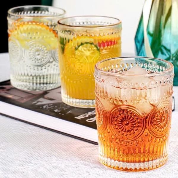 Bộ 6 cốc thủy tinh hoạ tiết hoa mặt trời 390ml
