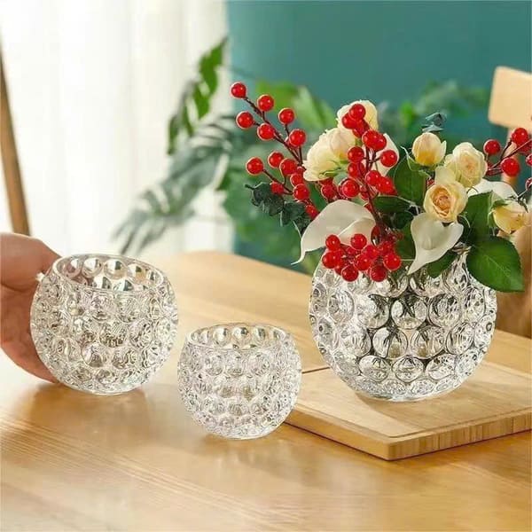 Bộ 2 chậu thuỷ tinh chấm bi để bàn trang trí decor LX8009