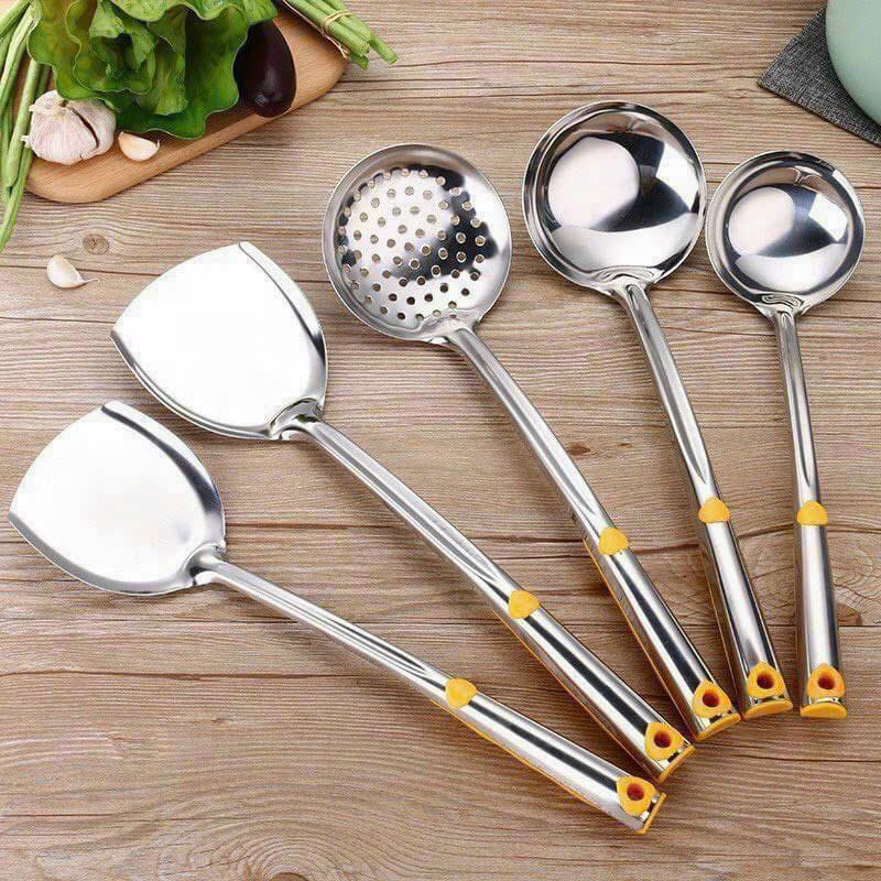 Bộ 3 vá canh, vá lỗ, xẻng xào thức ăn inox size 12cm