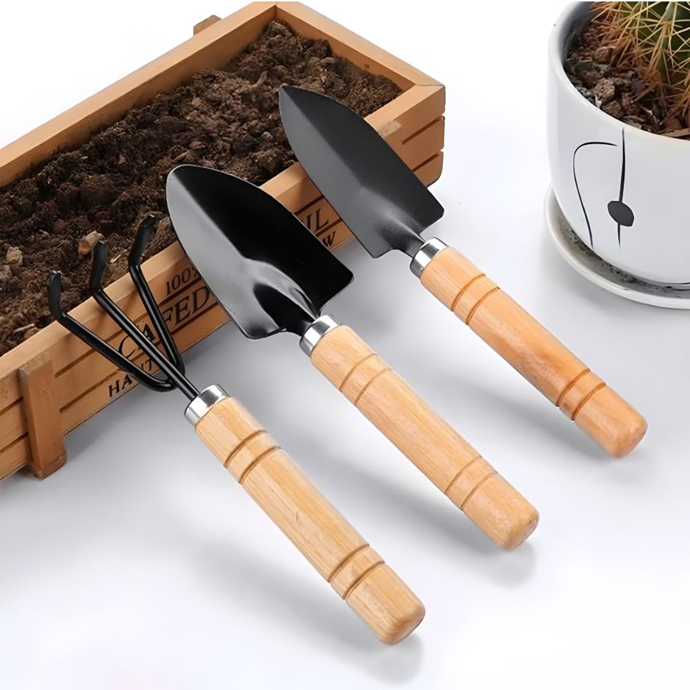 Bộ dụng cụ làm vườn 3 món cán gỗ siêu nhỏ tiện lợi