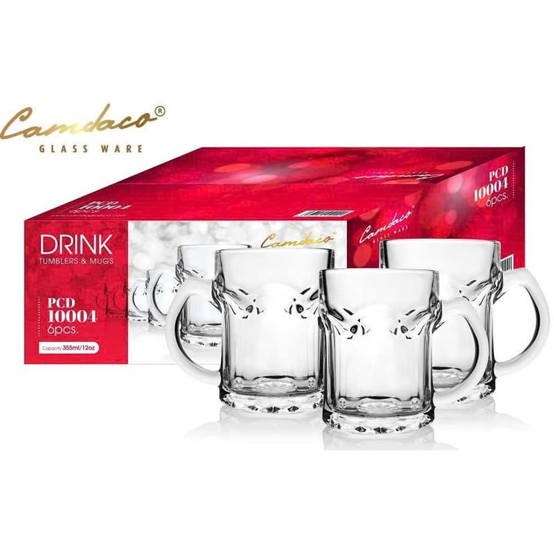 Bộ 6 ly thủy tinh uống bia có quai PCD10004 355ml