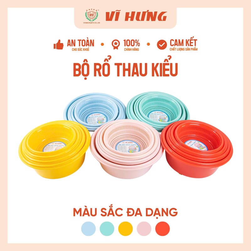 Bộ thau rổ kiểu tiện dụng 2T6 nhựa Vĩ Hưng 3413