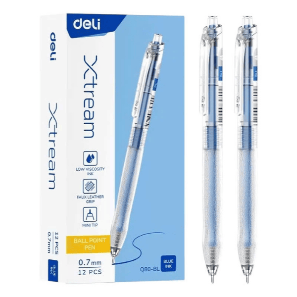Hộp 12 cây bút bi dầu Deli ngòi 0.7mm EQ80-BL