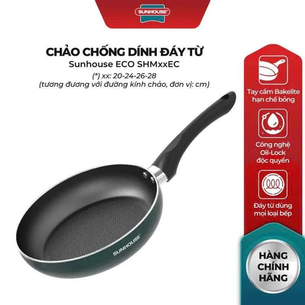 Chảo chống dính vân đá đáy từ Sunhouse ECO SHM24 plus