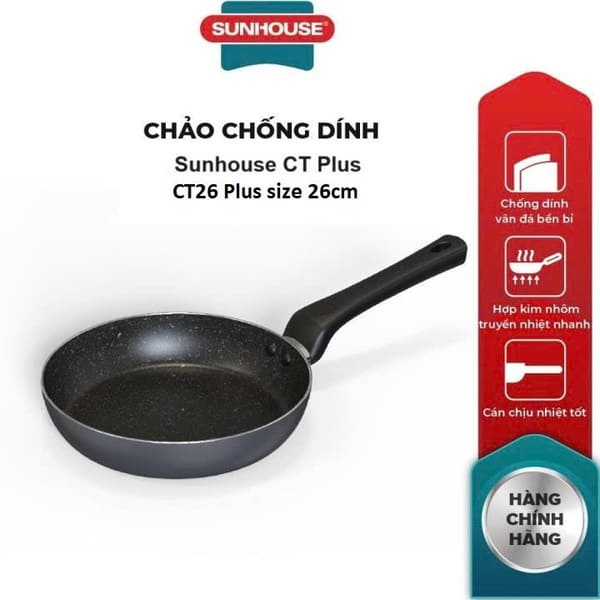 Chảo chống dính vân đá Sunhouse CT26 Plus size 26cm