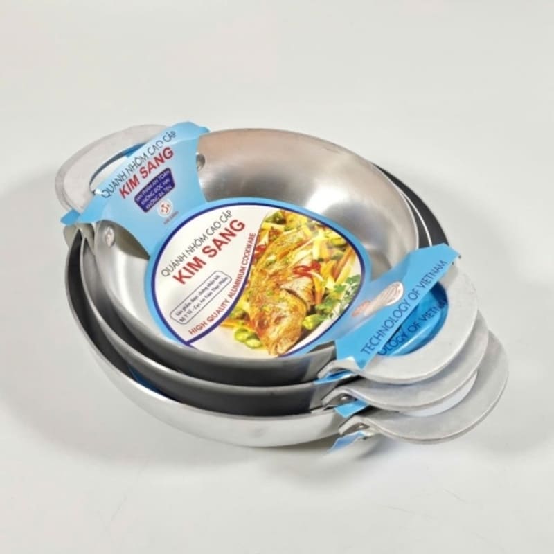 Chảo nhôm 2 quai đáy bằng Kim Sang cao cấp size 24cm