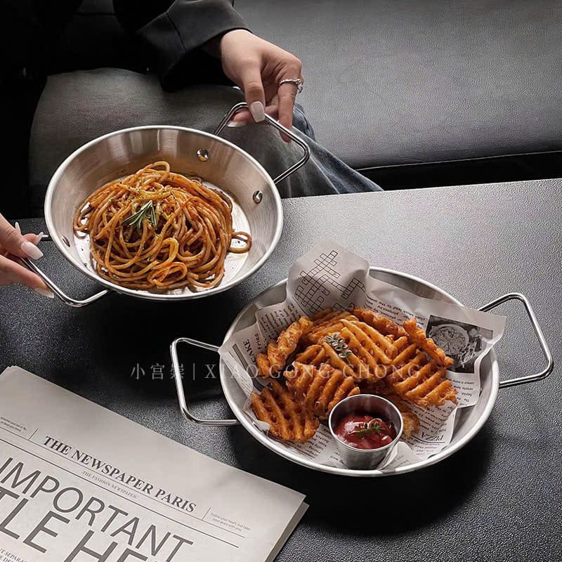 Chảo Paella hải sản bằng thép không gỉ size 18cm Bạc