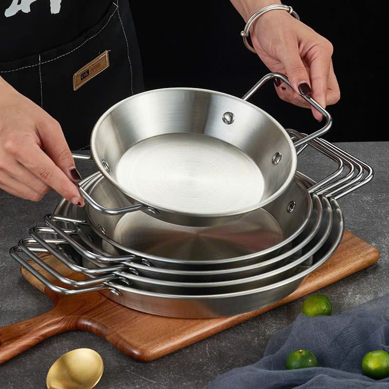 Chảo Paella hải sản bằng thép không gỉ size 21cm Bạc