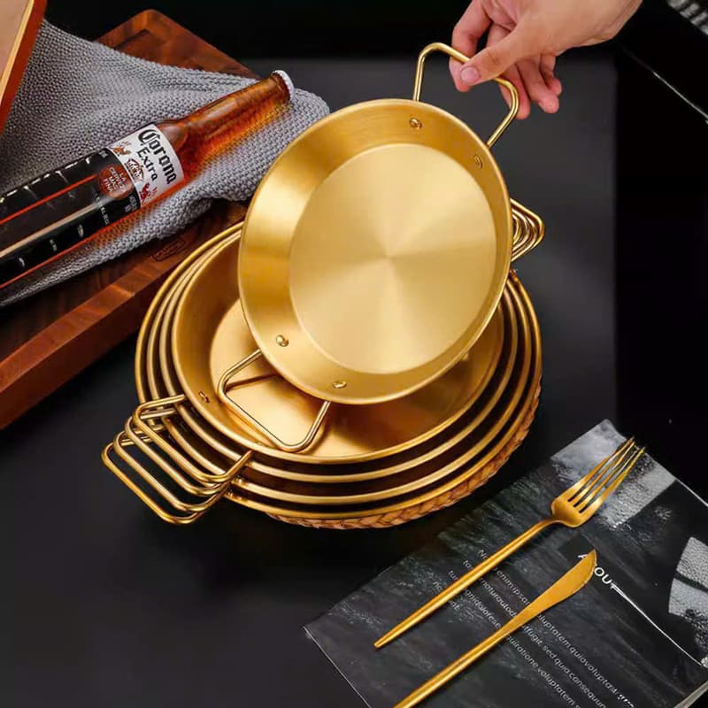 Chảo Paella hải sản bằng thép không gỉ size 18cm Vàng