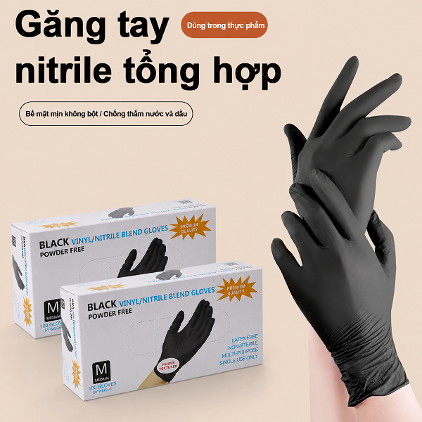 Hộp 100c găng tay cao su đen không bột cao cấp