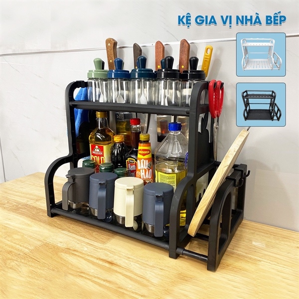 Kệ gia vị nhà bếp 2 tầng thông minh chữ H có khe để thớt