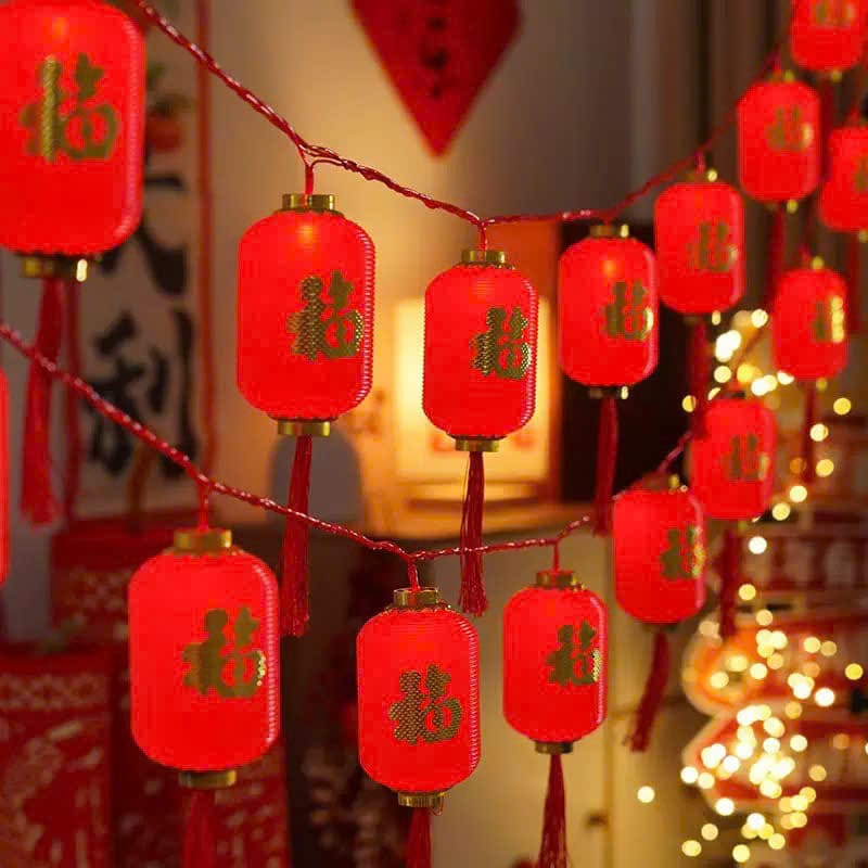 Dây đèn lồng đỏ treo trang trí Tết mẫu hình trụ