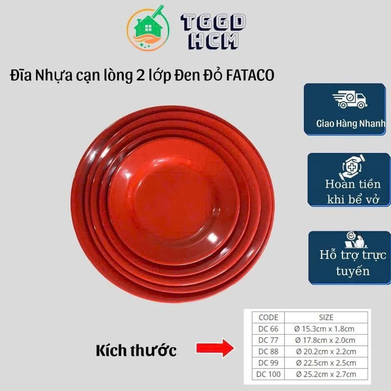 Đĩa tròn Melamine đen đỏ 2 lớp size 15.3cm DC-66