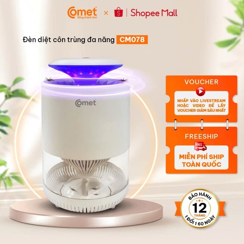 Đèn bắt muỗi diệt côn trùng thông minh Comet CM078