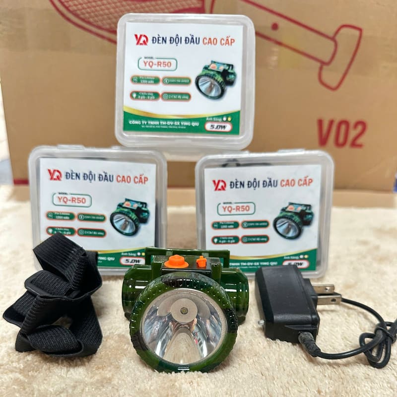 Đèn đội đầu cao cấp rằn ri xanh YQ-R50-AS trắng