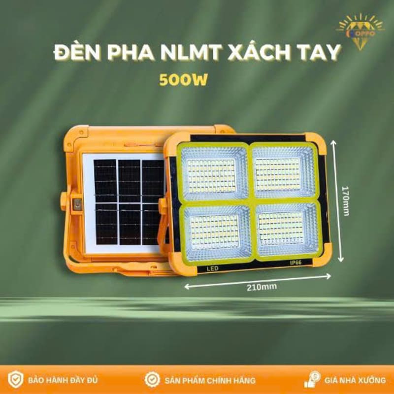 Đèn pha năng lượng mặt trời xách tay 4 khoang 500W