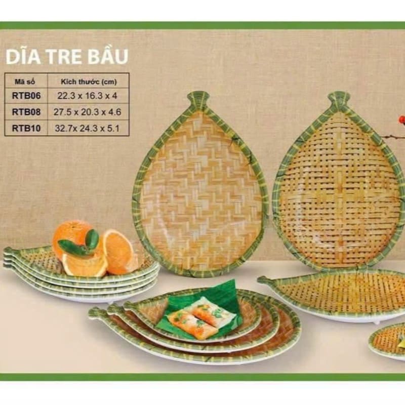 Set 3 đĩa nhựa phích giả mây hình bầu cá size 6,8,10inch
