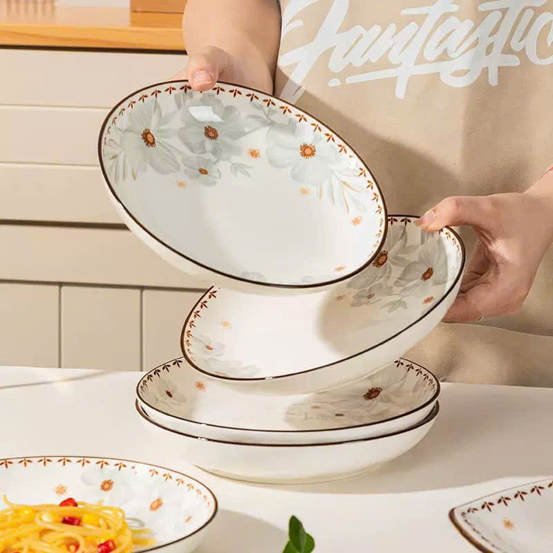 Đĩa sứ hoạ tiết hoa dừa trắng size 9inch