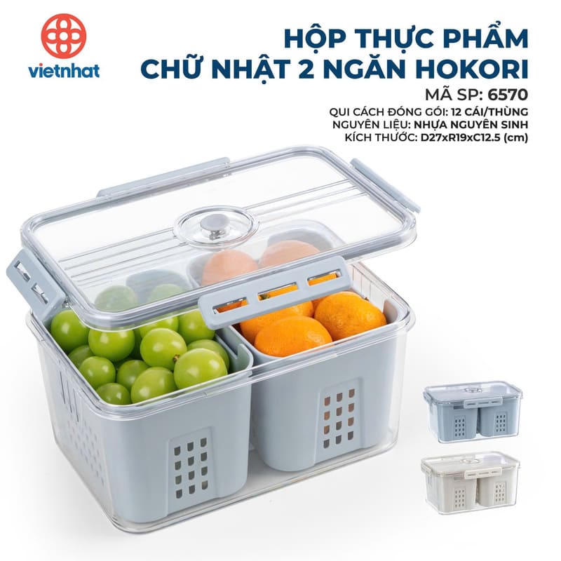 Hộp đựng thực phẩm chữ nhật 2 ngăn Hokori 6570