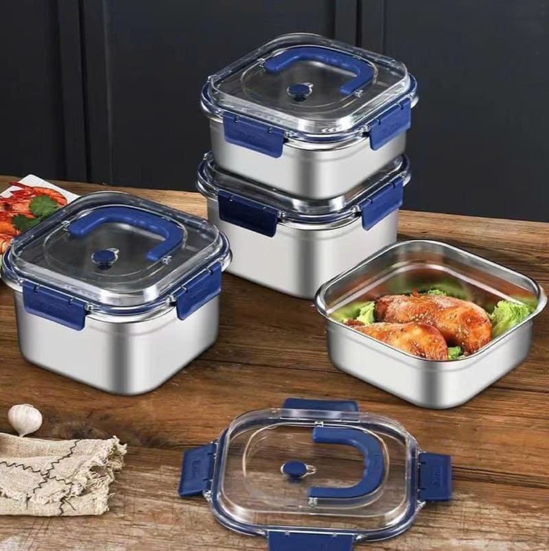 Hộp đựng thực phẩm bằng thép không gỉ có nắp đậy tay cầm cao cấp Hộp đựng thực phẩm bằng thép không gỉ có nắp đậy tay cầm cao cấp