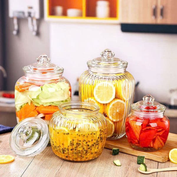 Hũ thủy tinh sọc đựng thực phẩm nắp đậy hình trái bí 650ml