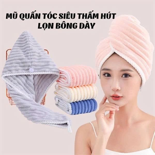Khăn trùm đầu quấn tóc nhung vân sóng siêu thấm hút