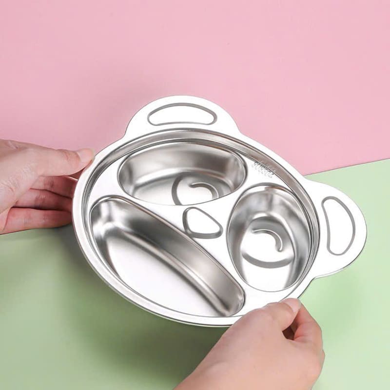 Khay cơm inox 3 ngăn hình mặt gấu cho bé cao cấp