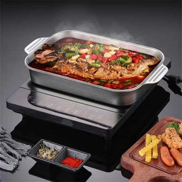 Khay nấu ăn inox chữ nhật có tay cầm đa năng