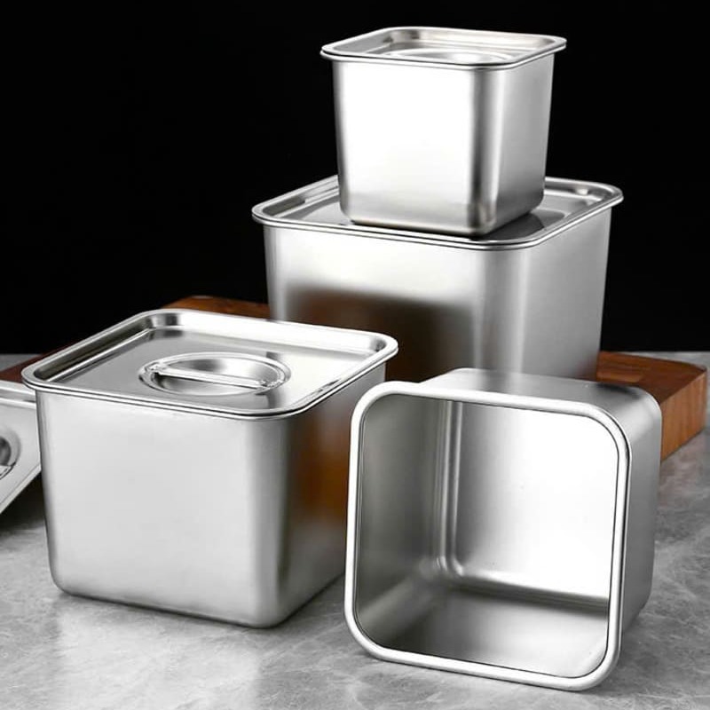 Khay inox đựng thực phẩm 1/9 size 10cm kèm nắp đậy