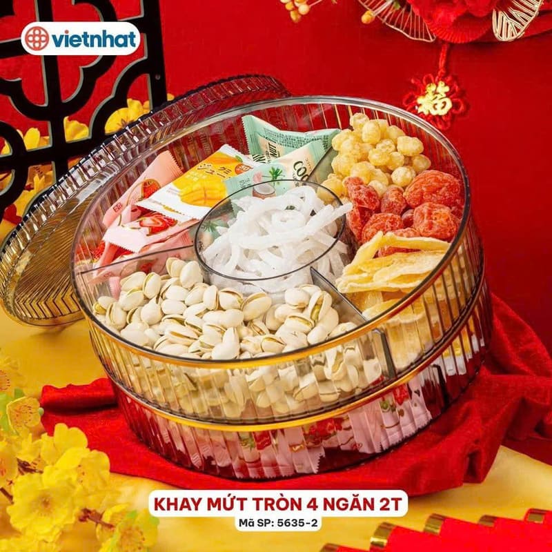 Khay mứt tròn 4 ngăn 2 tầng Hokori 5635-2