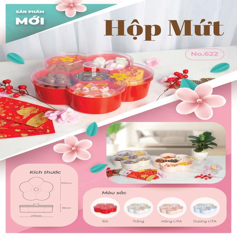 Hộp đựng mứt 6 ngăn nhựa Hiệp Thành 622