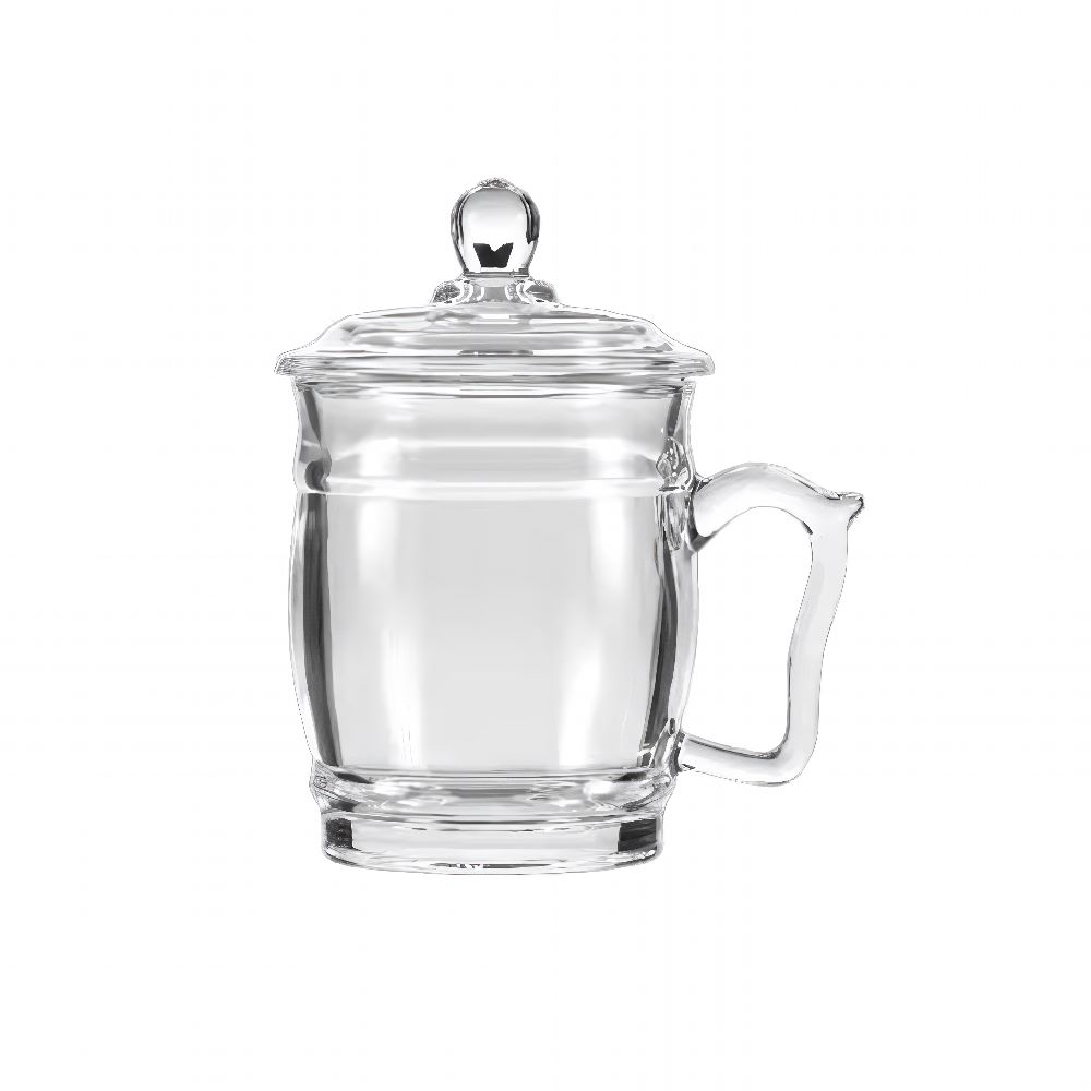 Ly thủy tinh phong cách retro có nắp và tay cầm 385ml