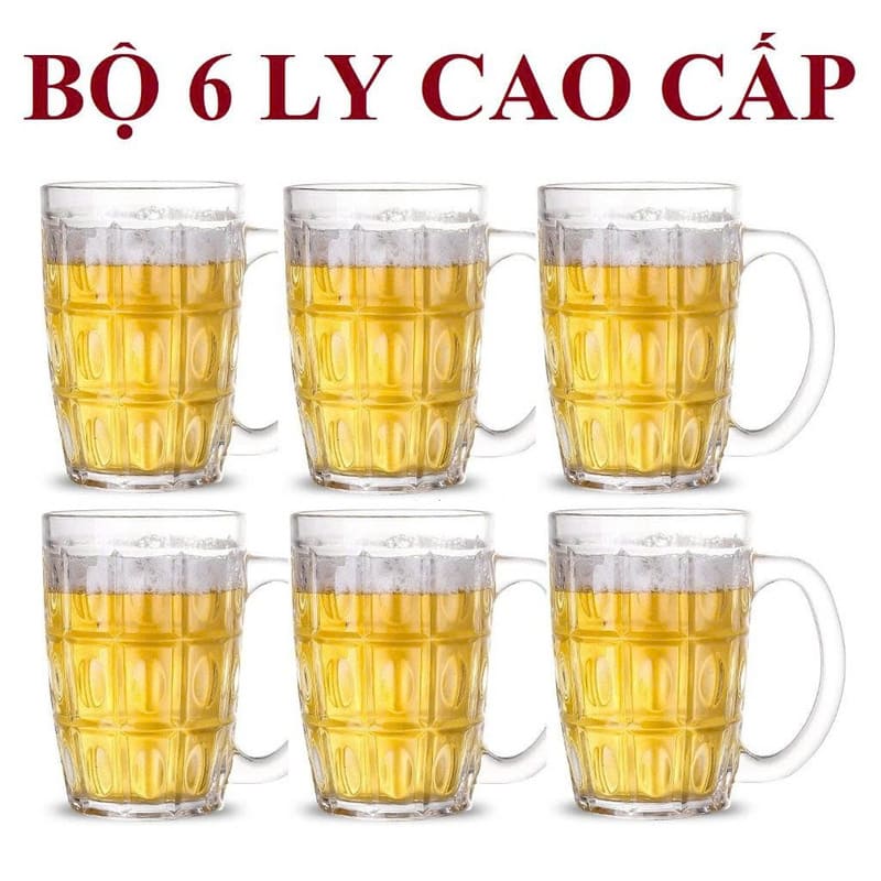 Bộ 6 ly thuỷ tinh uống bia có tay cầm Deli ZB33