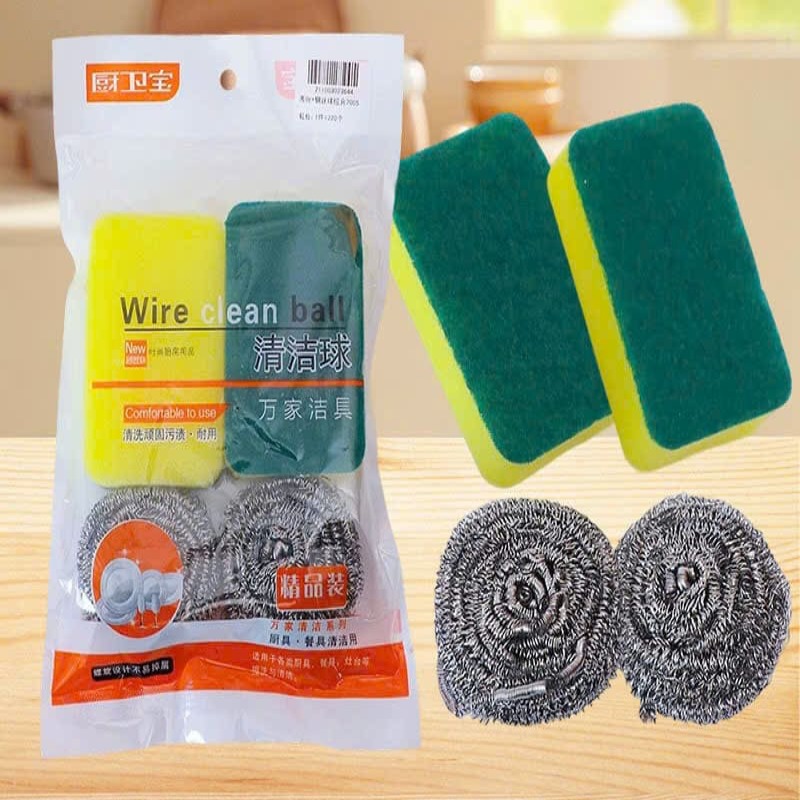 Túi 4 miếng chà xoong nồi và bùi nhùi rửa chén tiện lợi