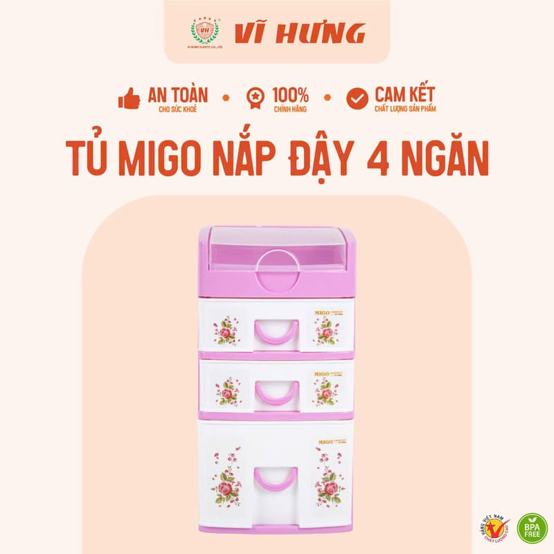 Tủ Migo để bàn 4 ngăn nắp đậy VH 9165