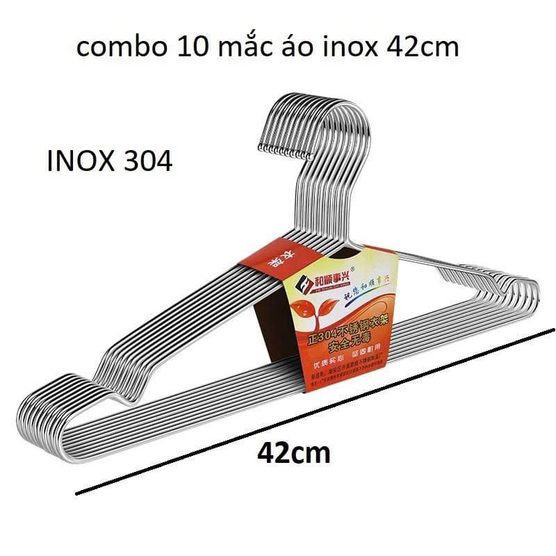 Set 10 móc inox treo quần áo chống gỉ size 42cm