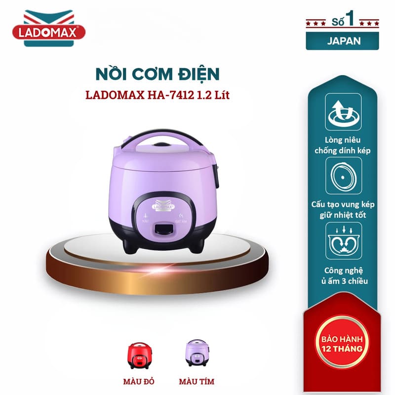Nồi cơm điện nắp gài Ladomax 1.2 Lít HA-7412