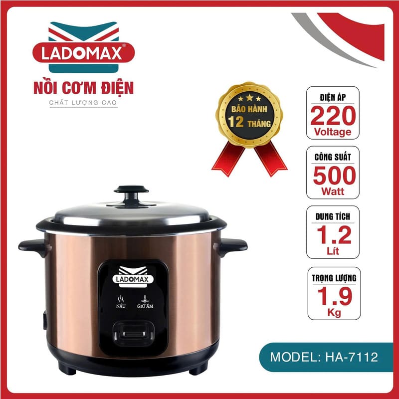 Nồi cơm điện nắp rời Ladomax 1.2 Lít HA-7112