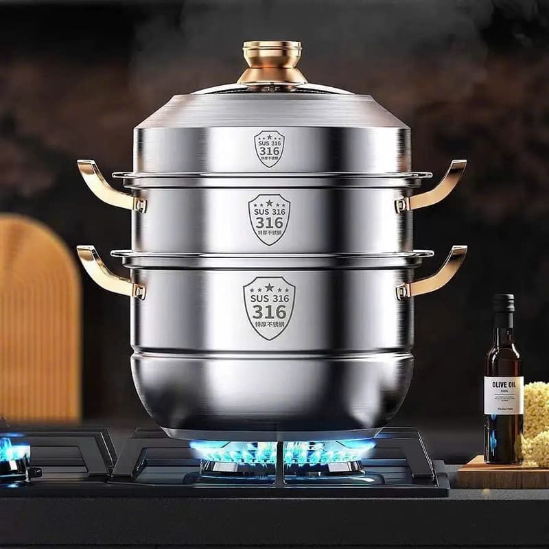 Nồi hấp inox 3 tầng loại dày cao cấp size 30cm